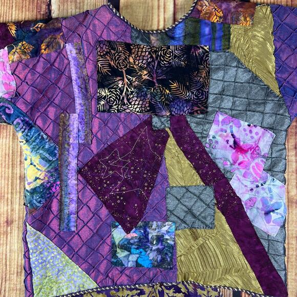 Handmade Jacket Womens 20x22 Multicolor Quilted Patchwork Snap Button Dragonfly - Picture 13 of 16